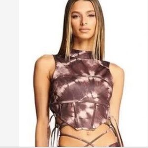 I AM GIA EVIE TOP, TIE DYE BROWN, SMALL, LIKE NEW